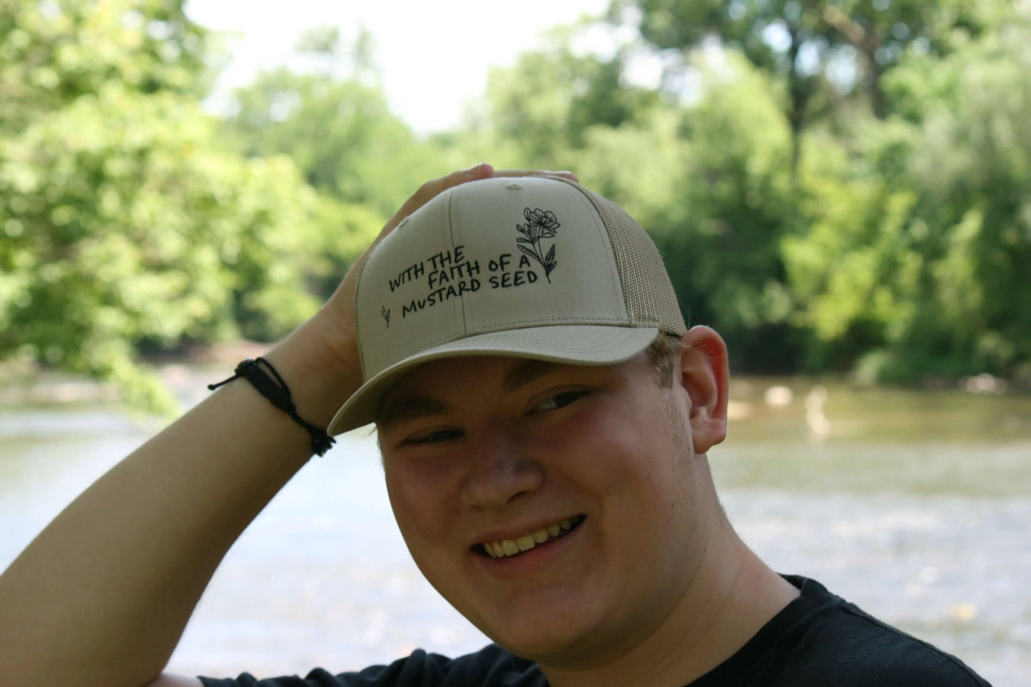 Mustard Seed Christian Trucker Hat Black