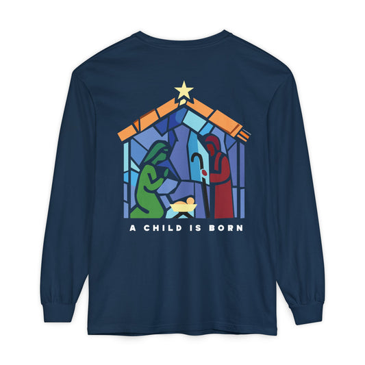 Stained Glass Nativity Long Sleeve Unisex Tee